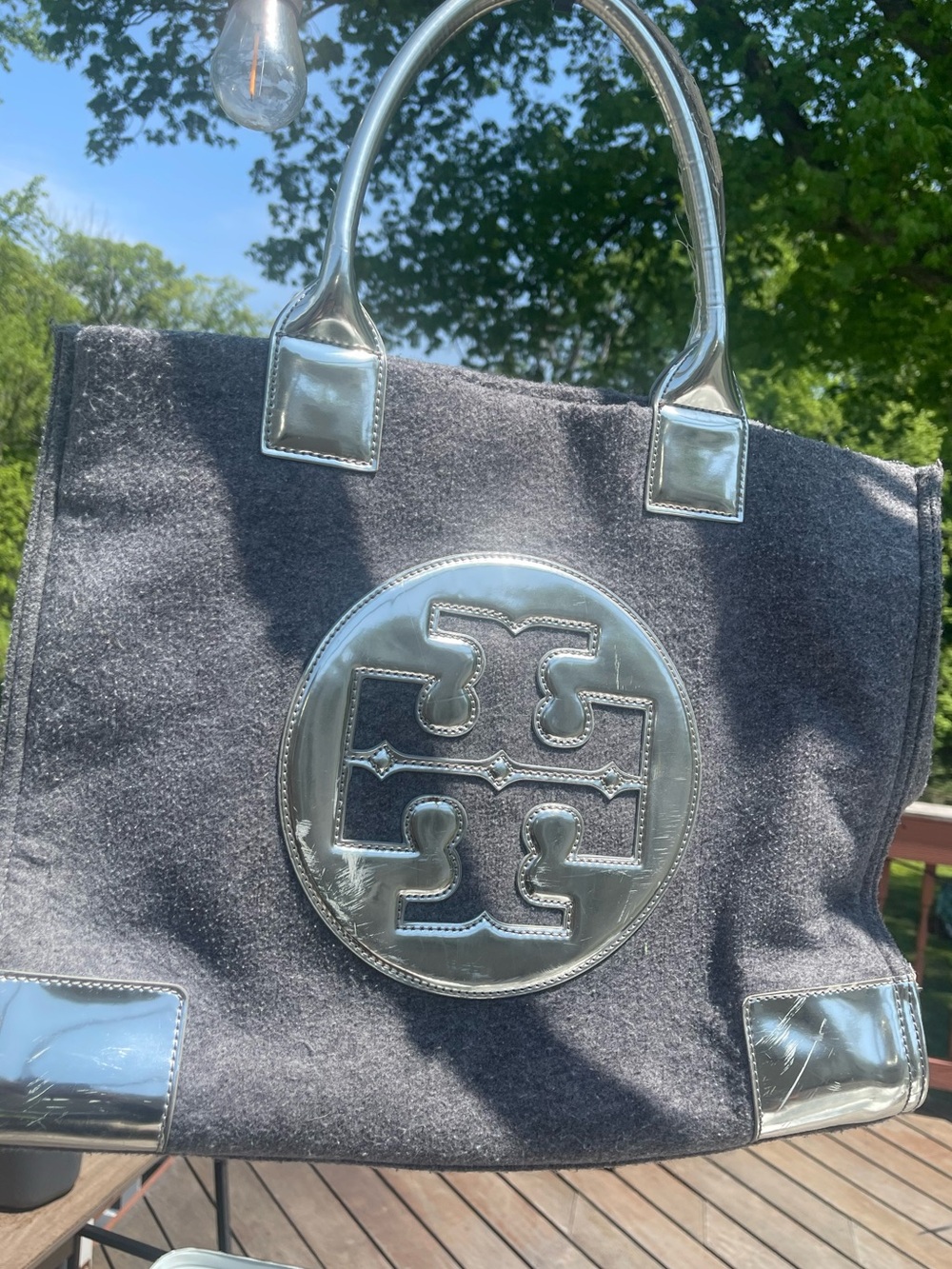 Tory Burch Wool Tote in Grey/Silver